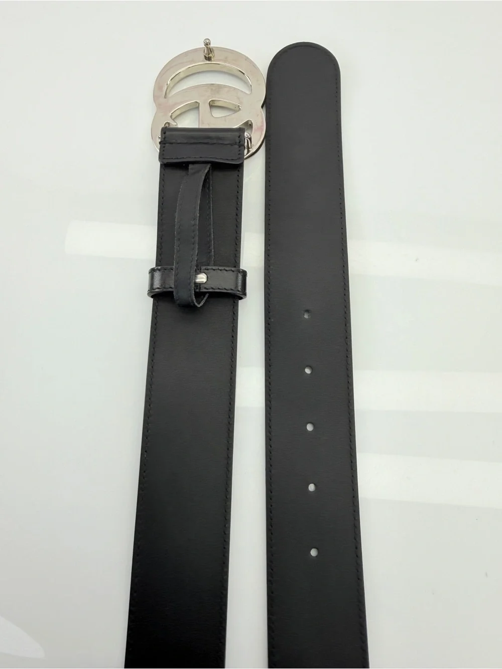 Authentic Gucci Marmont Wide Double GG Black Leather Belt 400593 80/32